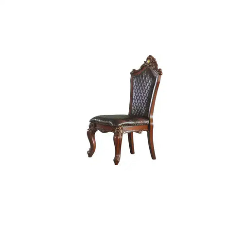 Set of 2 28" Picardy PU Dining Chairs Honey Oak - Acme Furniture: Upholstered, Antique Pearl Trim, Armless