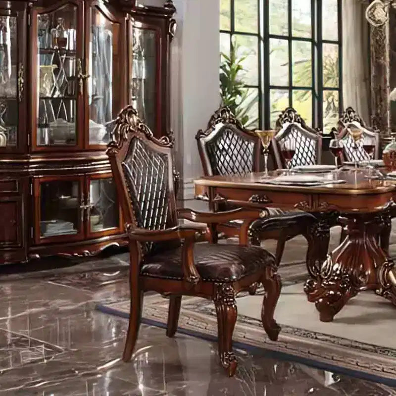 2pc 28" PU Dining Chairs Honey Oak - Upholstered, Antique Pearl Trim, Armless