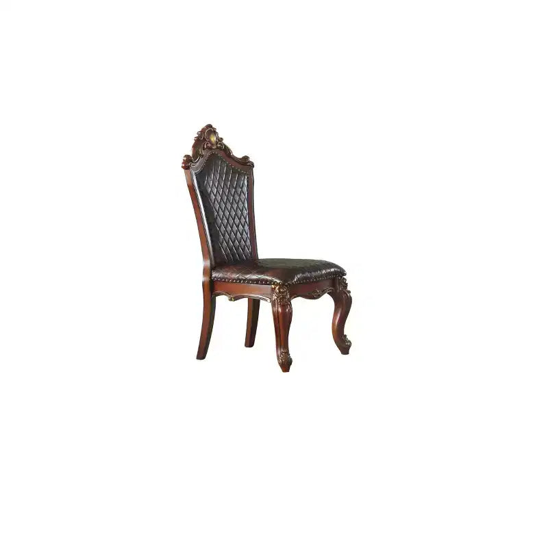 2pc 28" PU Dining Chairs Honey Oak - Upholstered, Antique Pearl Trim, Armless
