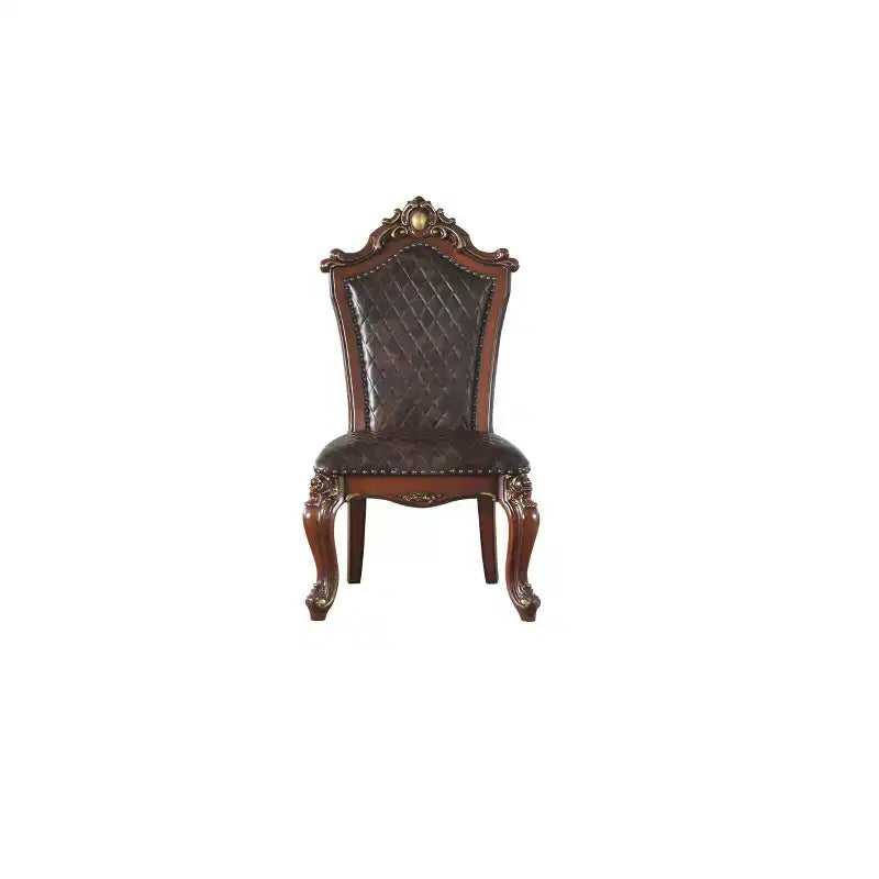 2pc 28" PU Dining Chairs Honey Oak - Upholstered, Antique Pearl Trim, Armless