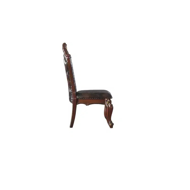 2pc 28" PU Dining Chairs Honey Oak - Upholstered, Antique Pearl Trim, Armless