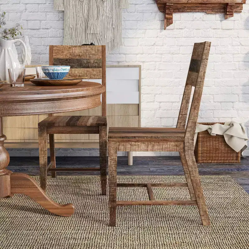Chaises de salle à manger en bois de manguier à dossier ouvert, ton naturel chaud - Chaise d'appoint rustique