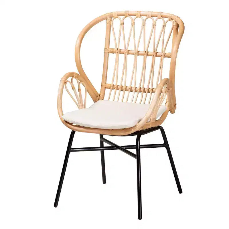 bali & pari Caelia Rattan and Metal Chair Natural/Brown: Bohemian Style, Plush Cushion, Sturdy Crisscross Base: Armless, Spot Clean