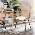 Rattan and Metal Chair Natural/Brown, Bohemian Style, Plush Cushion, Sturdy Crisscross Base, Armless, Spot Clean