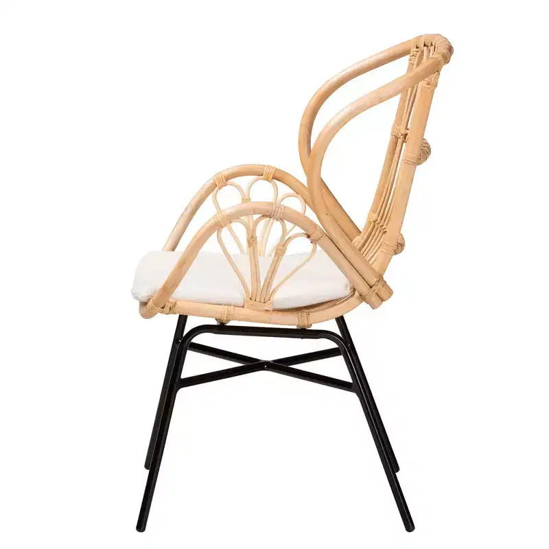 Rattan and Metal Chair Natural/Brown, Bohemian Style, Plush Cushion, Sturdy Crisscross Base, Armless, Spot Clean