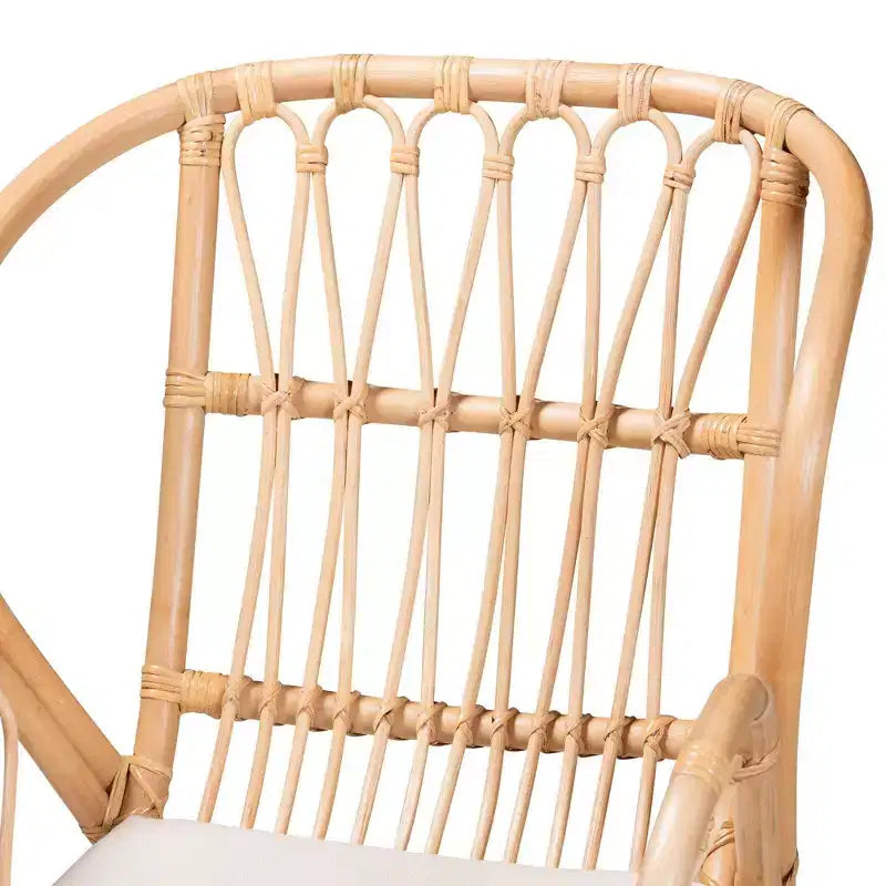 Rattan and Metal Chair Natural/Brown, Bohemian Style, Plush Cushion, Sturdy Crisscross Base, Armless, Spot Clean