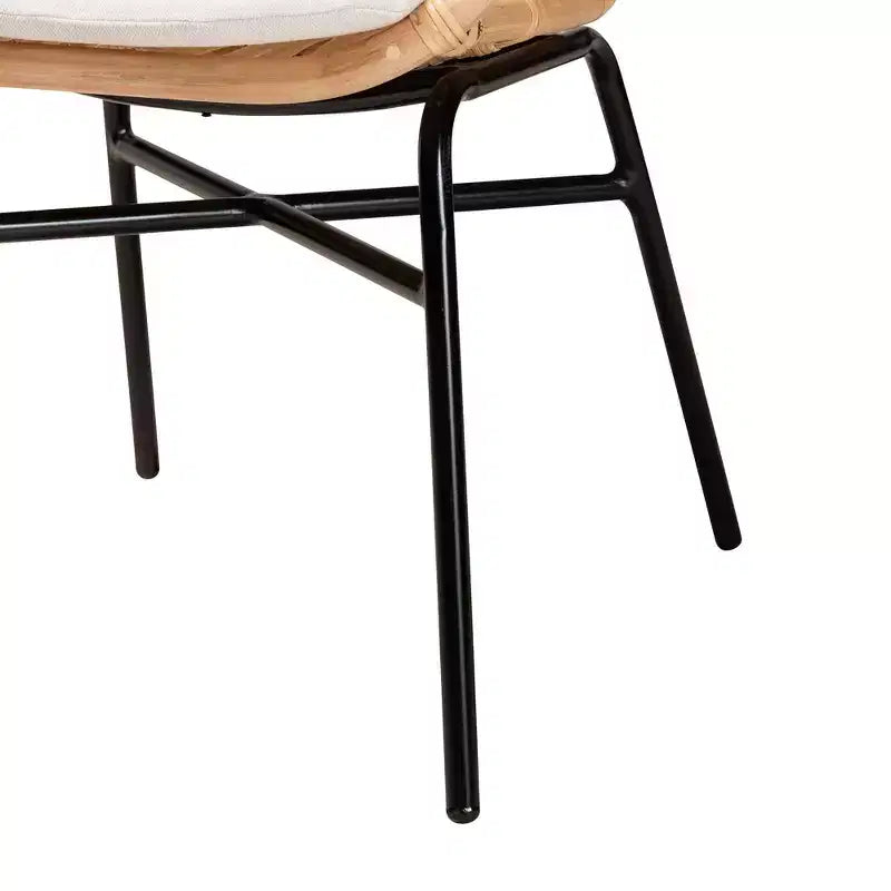 Rattan and Metal Chair Natural/Brown, Bohemian Style, Plush Cushion, Sturdy Crisscross Base, Armless, Spot Clean