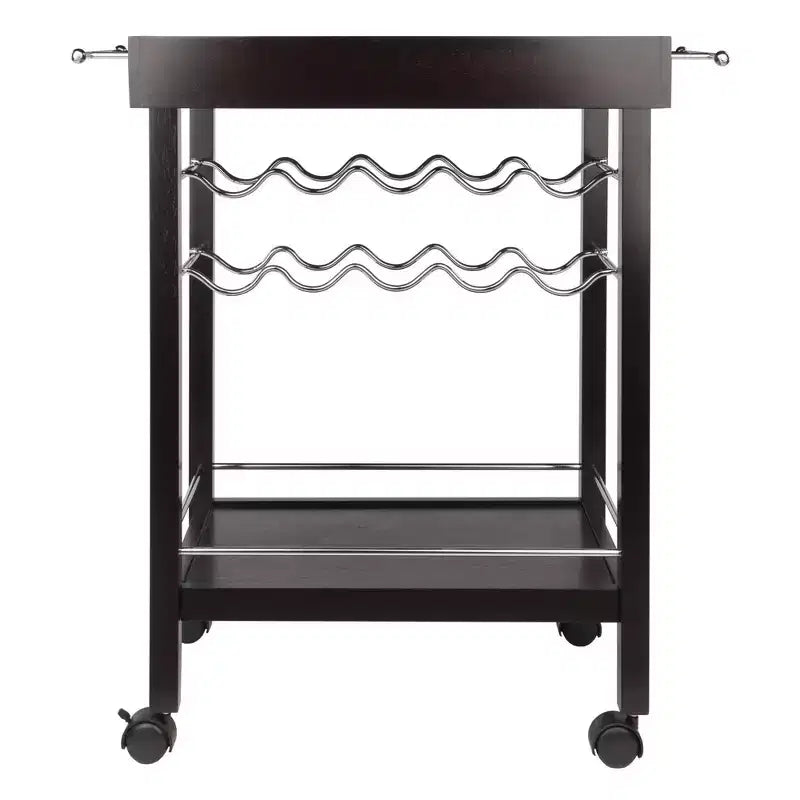 Bar Cart Dark Espresso - Hardwood Beverage Trolley with Wine Storage, 30 Day Limited Warranty