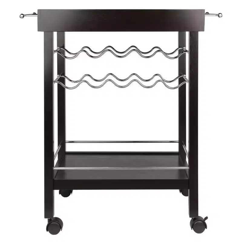 Bar Cart Dark Espresso - Hardwood Beverage Trolley with Wine Storage, 30 Day Limited Warranty