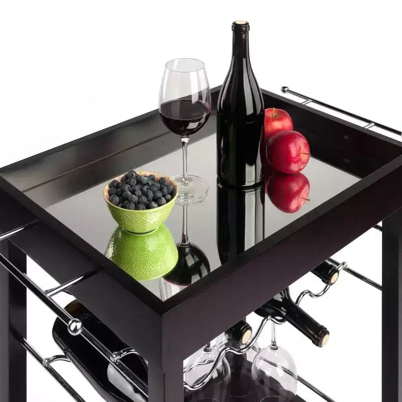 Bar Cart Dark Espresso - Hardwood Beverage Trolley with Wine Storage, 30 Day Limited Warranty
