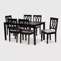 7pc Reneau Upholstered Wood Dining Set Sand Gray/Espresso - Baxton Studio: Solid Rubberwood, Foam-Padded Chairs