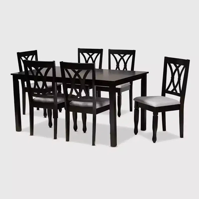 7pc Reneau Upholstered Wood Dining Set Sand Gray/Espresso - Baxton Studio: Solid Rubberwood, Foam-Padded Chairs