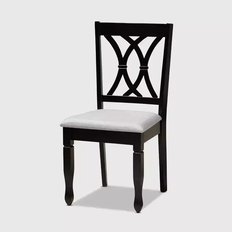 7pc Upholstered Wood Dining Sand Gray/Espresso - Solid Rubberwood, Foam-Padded Chairs