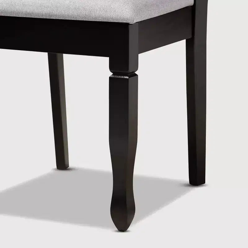 7pc Upholstered Wood Dining Sand Gray/Espresso - Solid Rubberwood, Foam-Padded Chairs