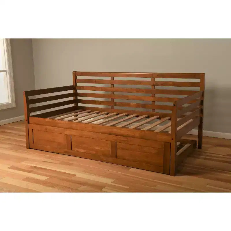 Trundle Daybed /Aqua - Dual Comfort: Linen Upholstery, Twin Bed, Hardwood Frame, Modern Style