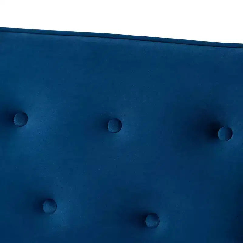 Velvet Upholstered Wooden 3 Seater Sofa Navy Blue/Brown - Danish Design, Rubberwood Frame