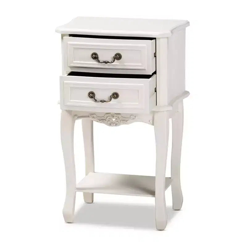 Table de chevet en bois 2 tiroirs Blanc/Laiton