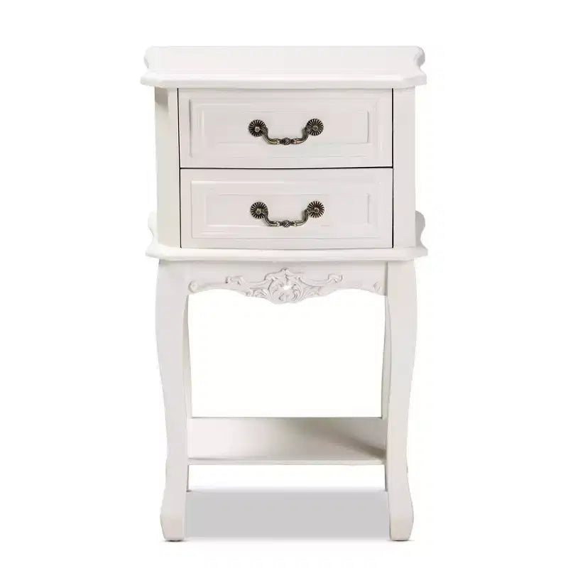 Table de chevet en bois 2 tiroirs Blanc/Laiton