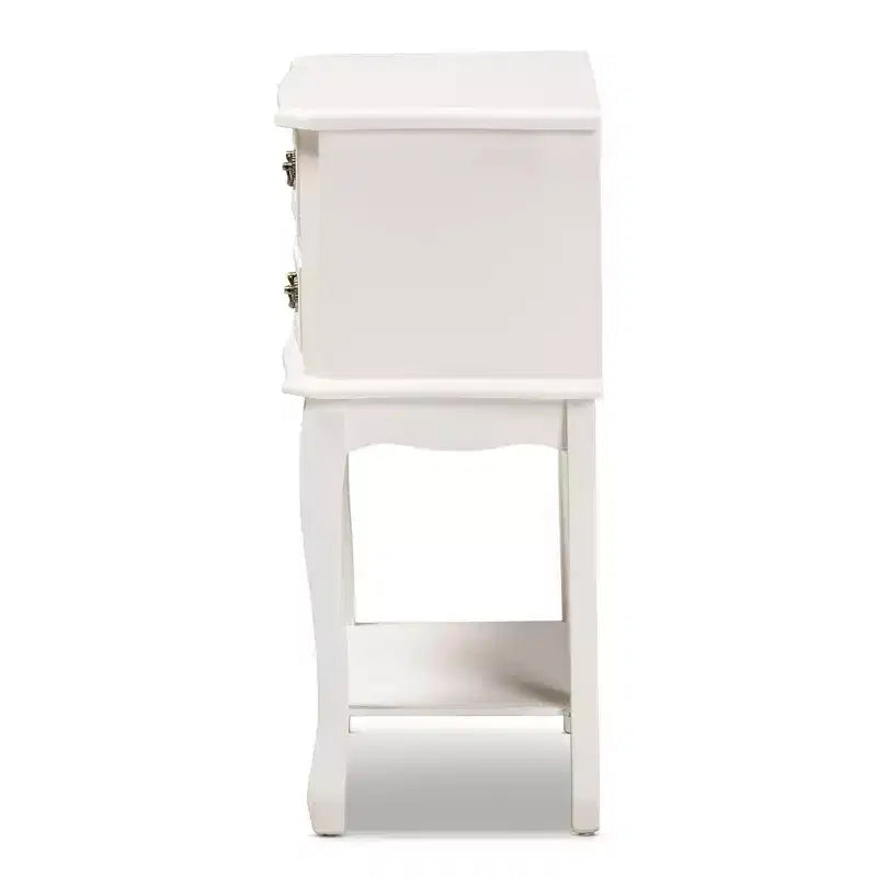 Table de chevet en bois 2 tiroirs Blanc/Laiton