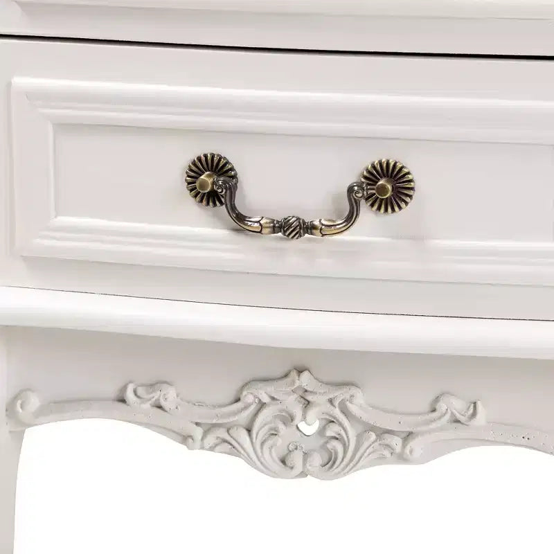 Table de chevet en bois 2 tiroirs Blanc/Laiton