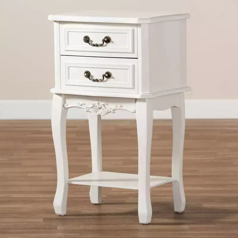 Table de chevet en bois 2 tiroirs Blanc/Laiton