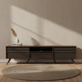 Naoki Wood TV Stand for TVs up to 75" Gray/Walnut - Baxton Studio: Modern Media Console with Storage & Cord Management
