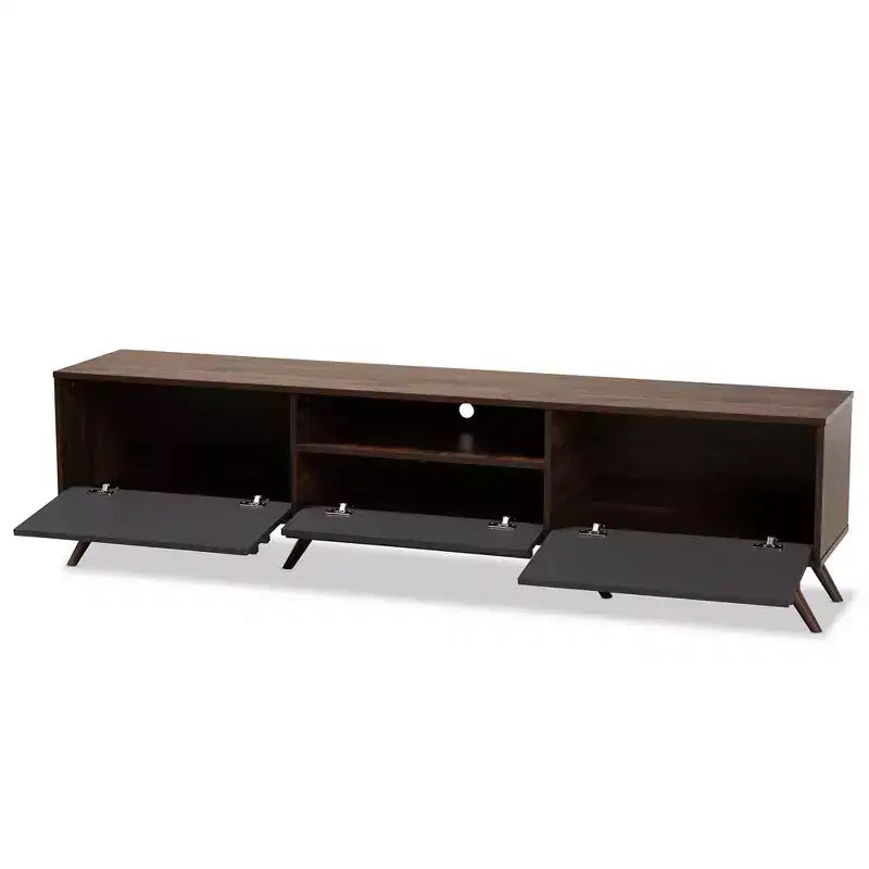 Wood TV Stand for TVs up to 75" Gray/Walnut, Modern Media Console with Storage & Cord Management