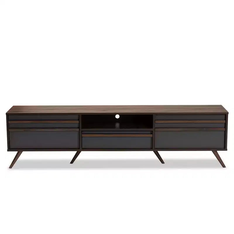 Wood TV Stand for TVs up to 75" Gray/Walnut, Modern Media Console with Storage & Cord Management