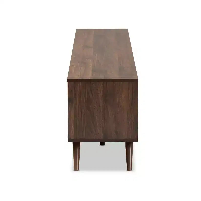 Wood TV Stand for TVs up to 75" Gray/Walnut, Modern Media Console with Storage & Cord Management