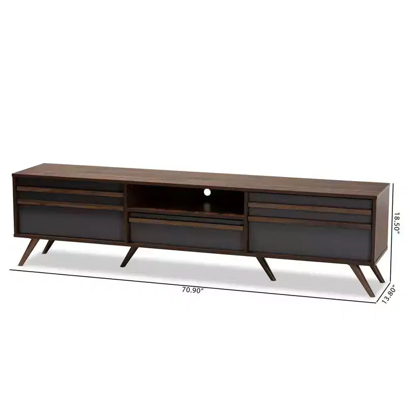 Wood TV Stand for TVs up to 75" Gray/Walnut, Modern Media Console with Storage & Cord Management