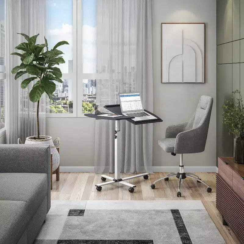 Chariot mobile pour ordinateur portable en acier graphite noir – Station de travail réglable et roulante avec roues verrouillables