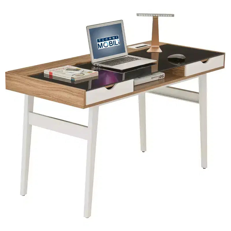 Compact Computer Desk with Multiple Storage Walnut - Techni Mobili: Modern Office Furniture with Cable Management