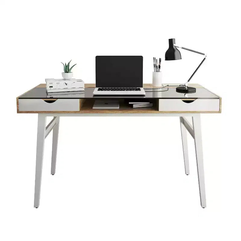 Bureau informatique compact avec rangements multiples Noyer, Mobilier de bureau moderne avec gestion des câbles