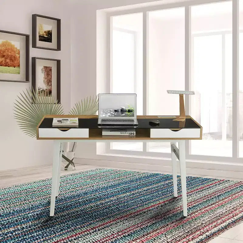 Bureau informatique compact avec rangements multiples Noyer, Mobilier de bureau moderne avec gestion des câbles