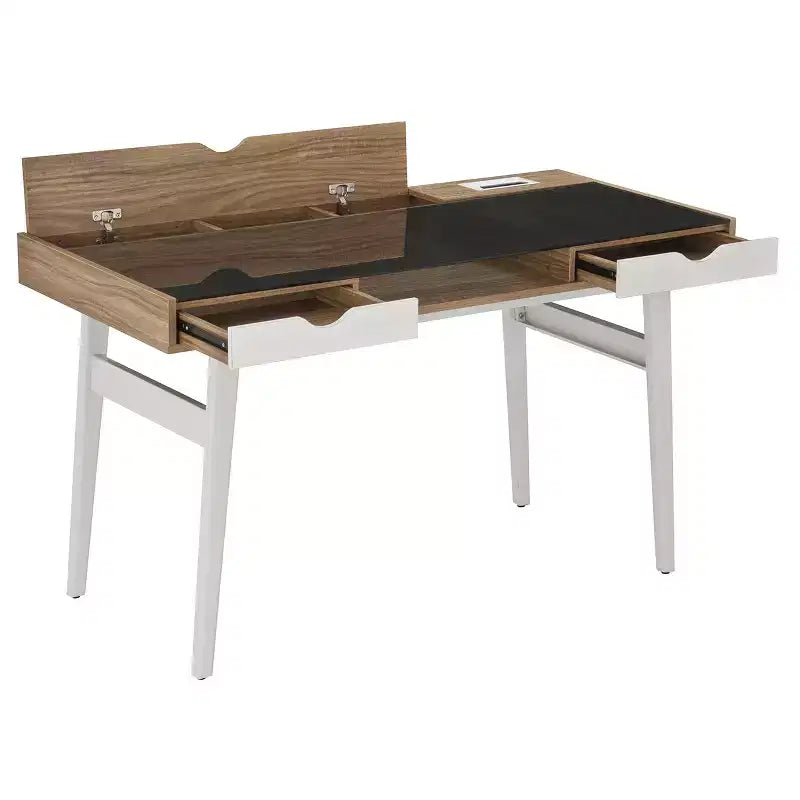Bureau informatique compact avec rangements multiples Noyer, Mobilier de bureau moderne avec gestion des câbles