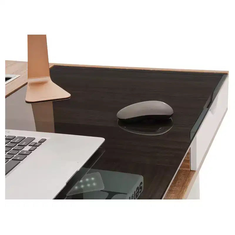 Bureau informatique compact avec rangements multiples Noyer, Mobilier de bureau moderne avec gestion des câbles