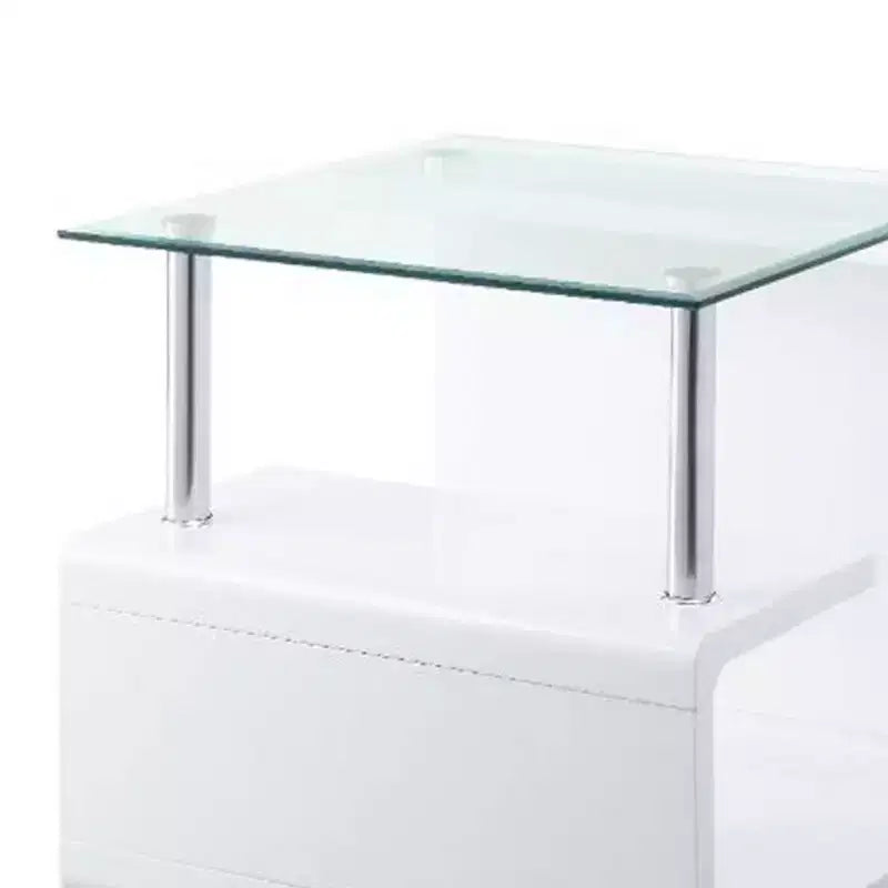 Table d'appoint 24" avec dessus en verre transparent et fini lustré blanc