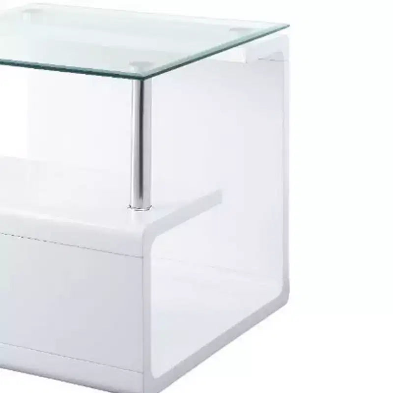 Table d'appoint 24" avec dessus en verre transparent et fini lustré blanc