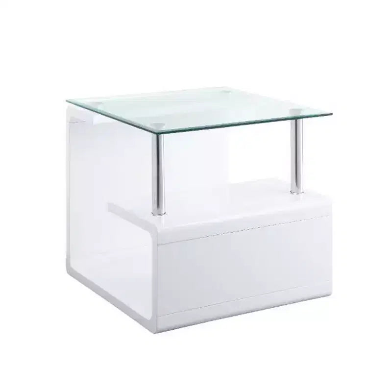 Table d'appoint 24" avec dessus en verre transparent et fini lustré blanc