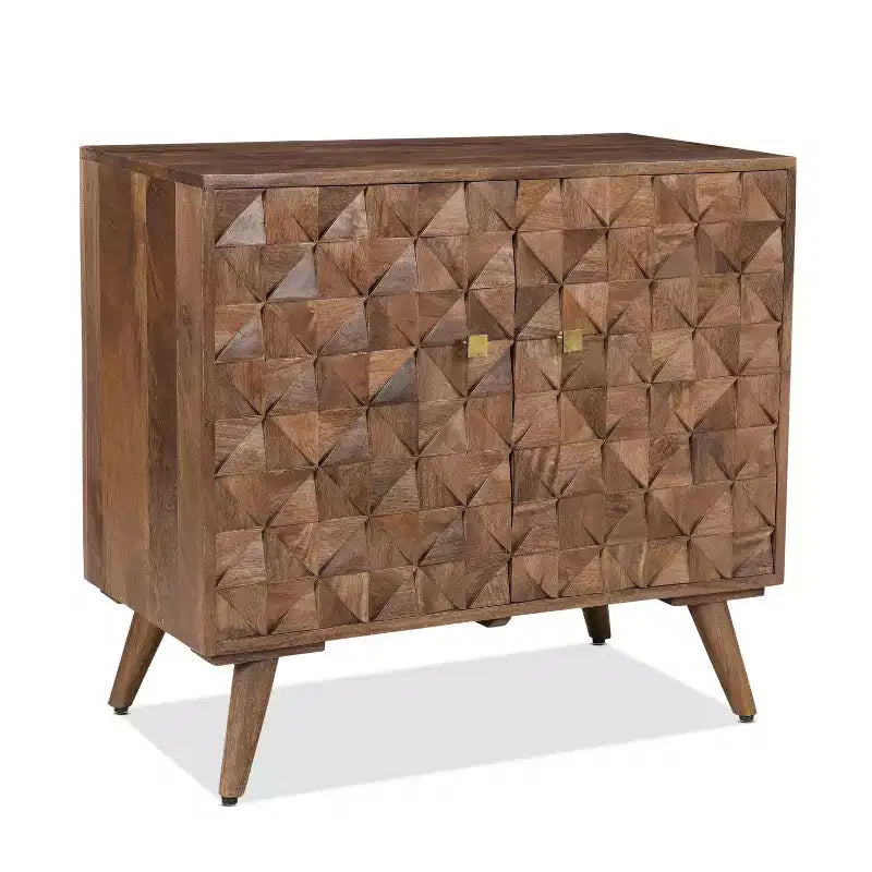 Veneto Accent Cabinet Walnut - Steve Silver Co.: Mid-Century, Gold Hardware, Hand-Carved, Fixed Shelf