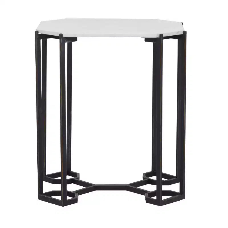 Contemporary Metal and Marble Geometric Accent Table White, Elegant Iron Top, No Assembly Required