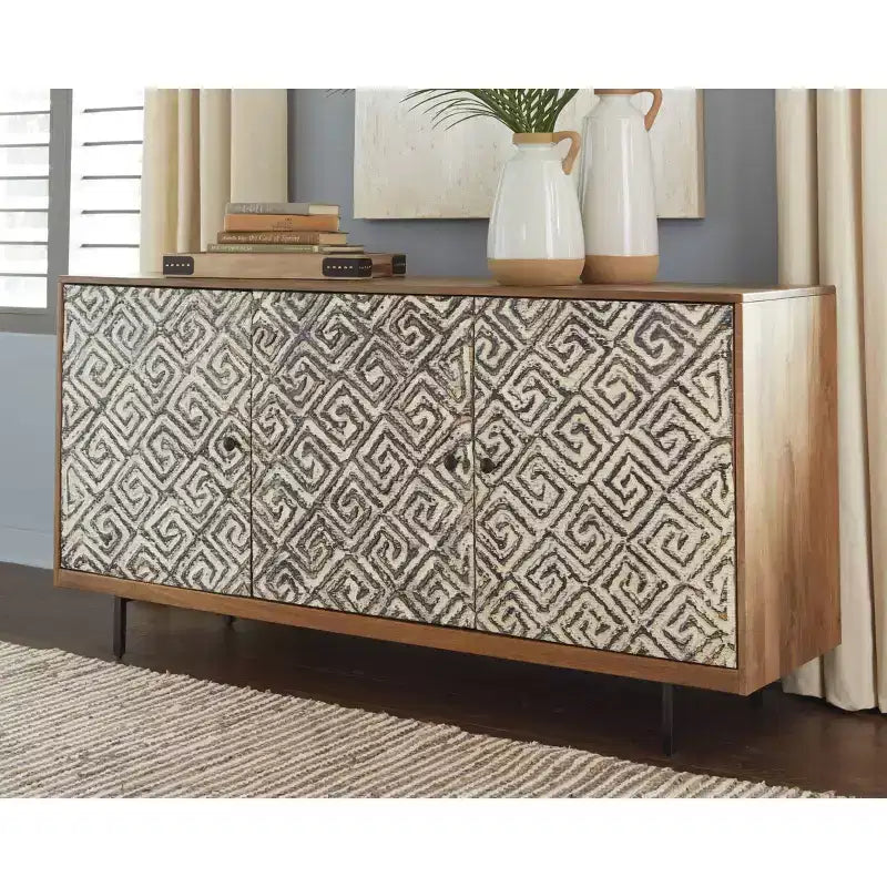Accent Cabinet Brown/Black/White - Contemporary Style, 3 Shelves, Wood Composite