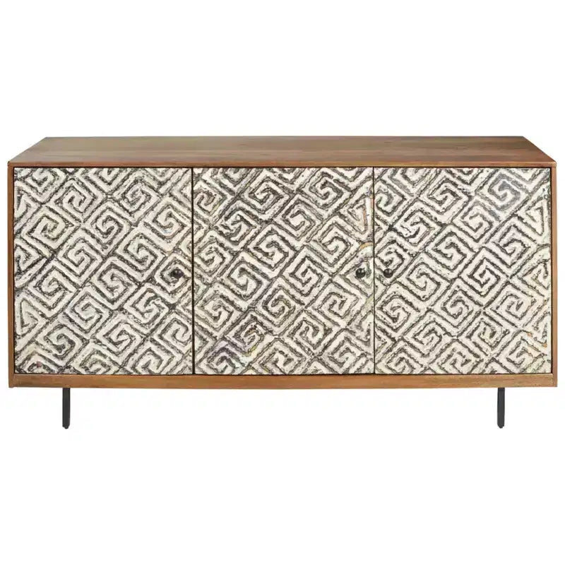 Accent Cabinet Brown/Black/White - Contemporary Style, 3 Shelves, Wood Composite