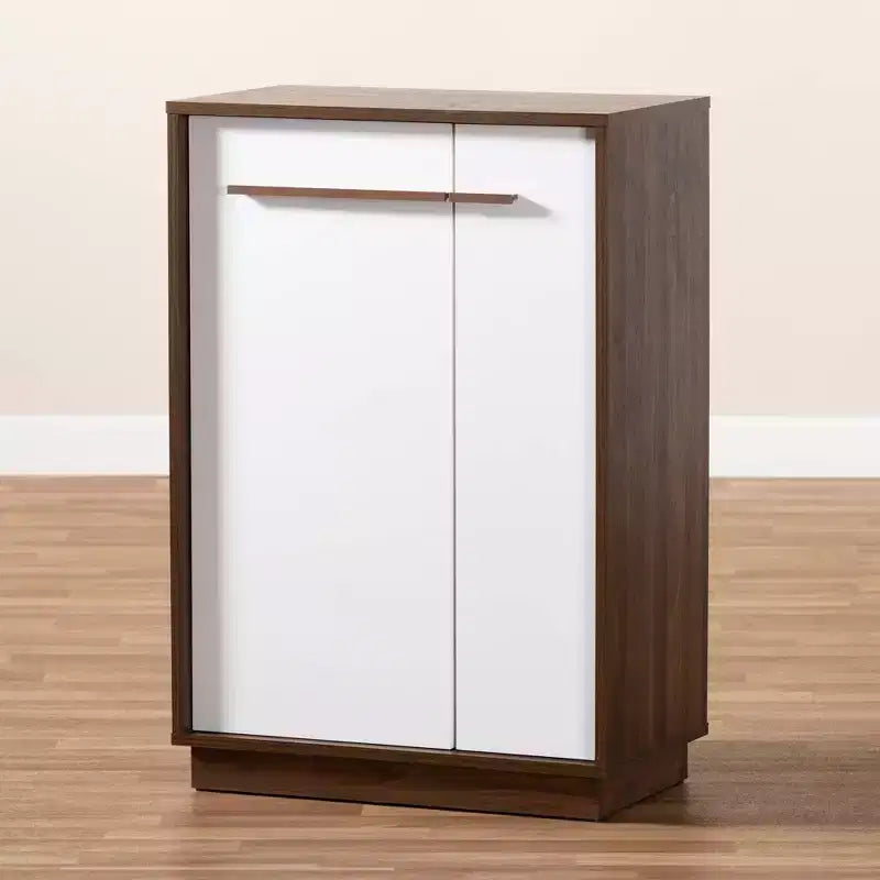 Walnut Finished Wood Shoe Cabinet White - Entryway Storage, 15-Pair Organizer
