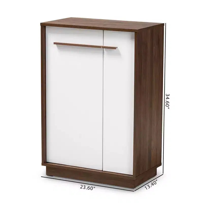 Walnut Finished Wood Shoe Cabinet White - Entryway Storage, 15-Pair Organizer