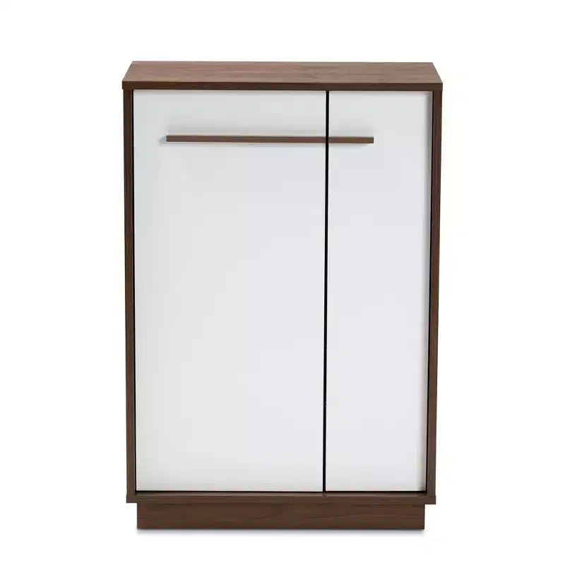 Walnut Finished Wood Shoe Cabinet White - Entryway Storage, 15-Pair Organizer