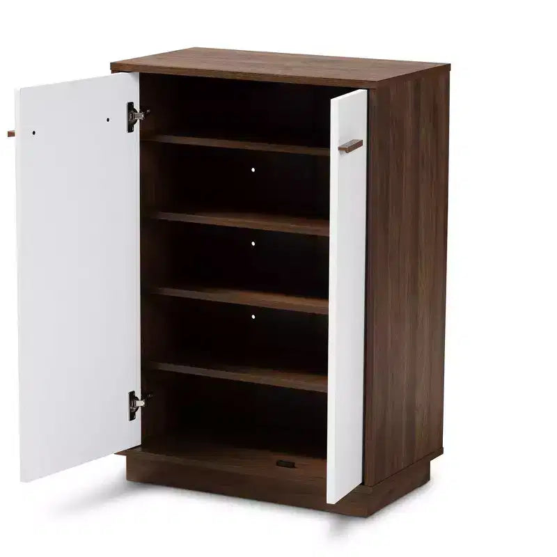 Walnut Finished Wood Shoe Cabinet White - Entryway Storage, 15-Pair Organizer