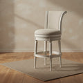 55 Downing Street Oliver Wood Swivel Bar Stool White 30 1/2 High Traditional Scroll Cream Cushion with Backrest Footrest for Kitchen Counter Height