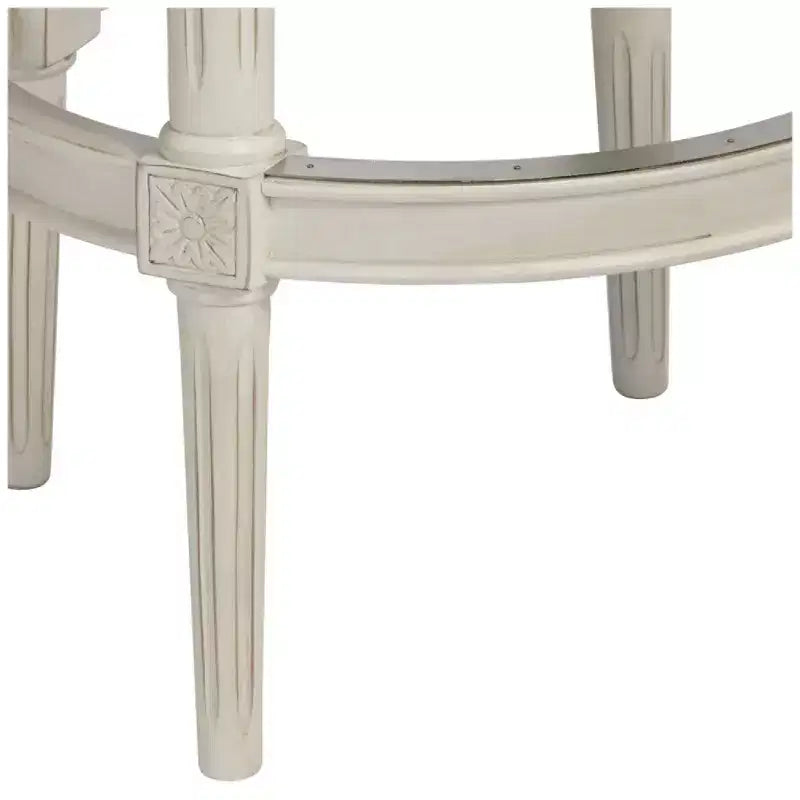 Tabouret de bar pivotant en bois blanc de 77,5 cm de haut, coussin crème à volutes traditionnelles avec dossier et repose-pieds, pour comptoir de cuisine.