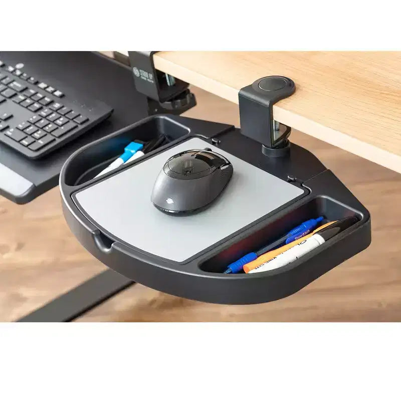 Clamp On 360 Degrees Swivel Out Mouse Tray With Storage For Desks And Tables Up To 1.5" Thick